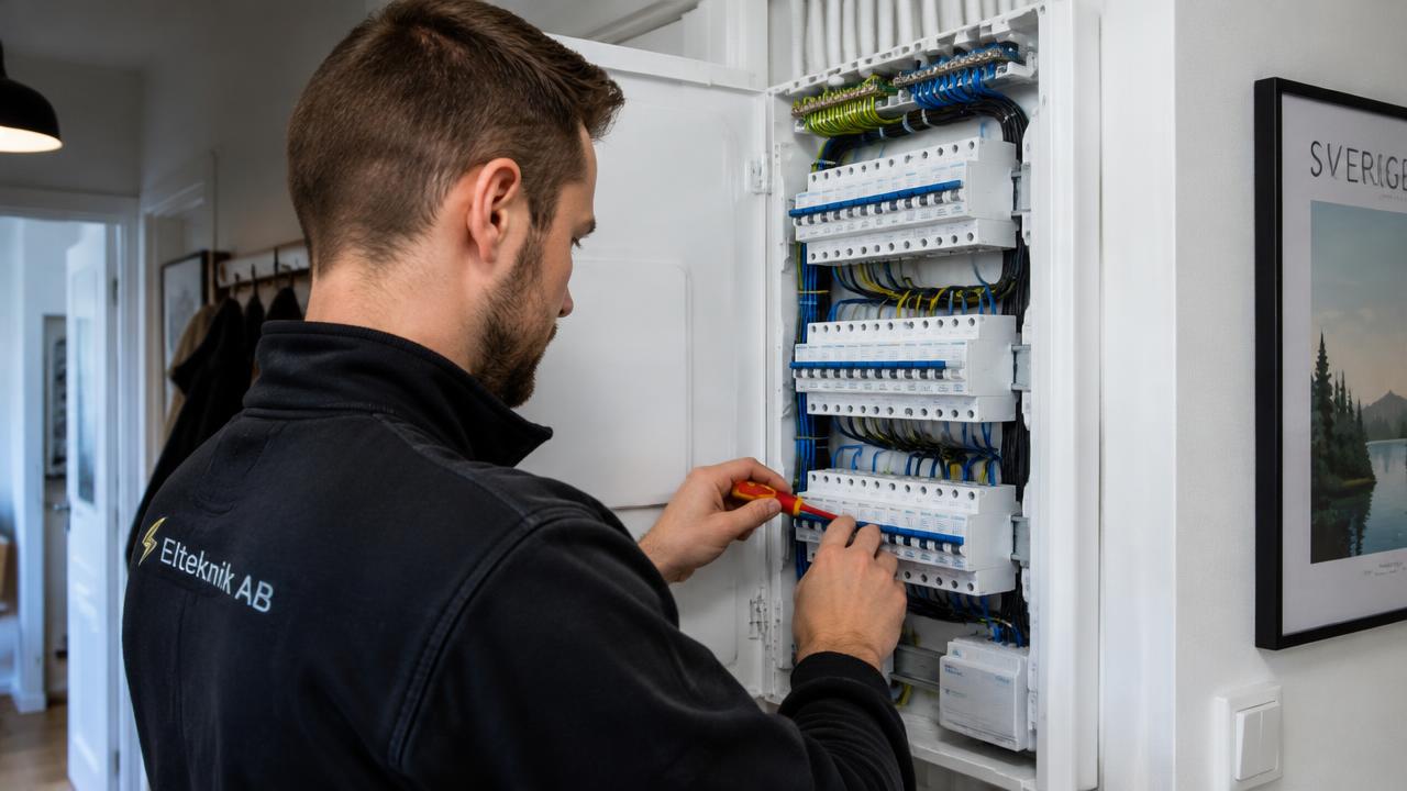 Elektriker installerar en ny elcentral