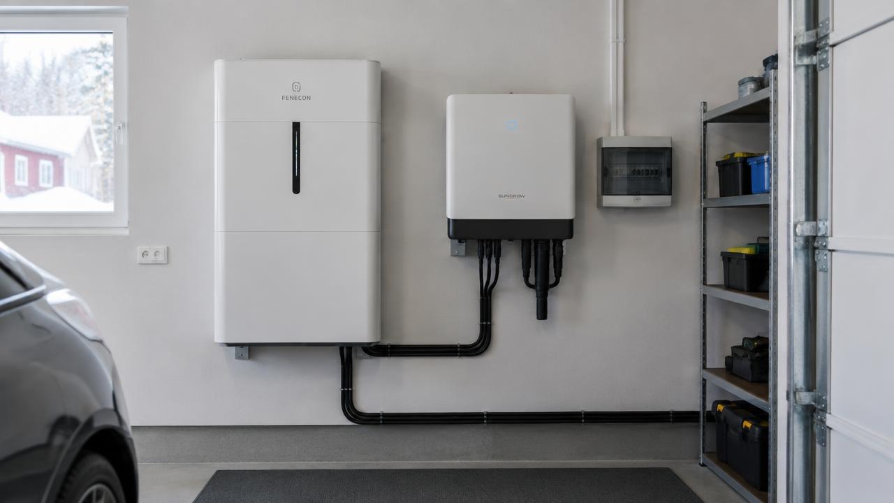 Installerat hembatteri i ett svenskt garage
