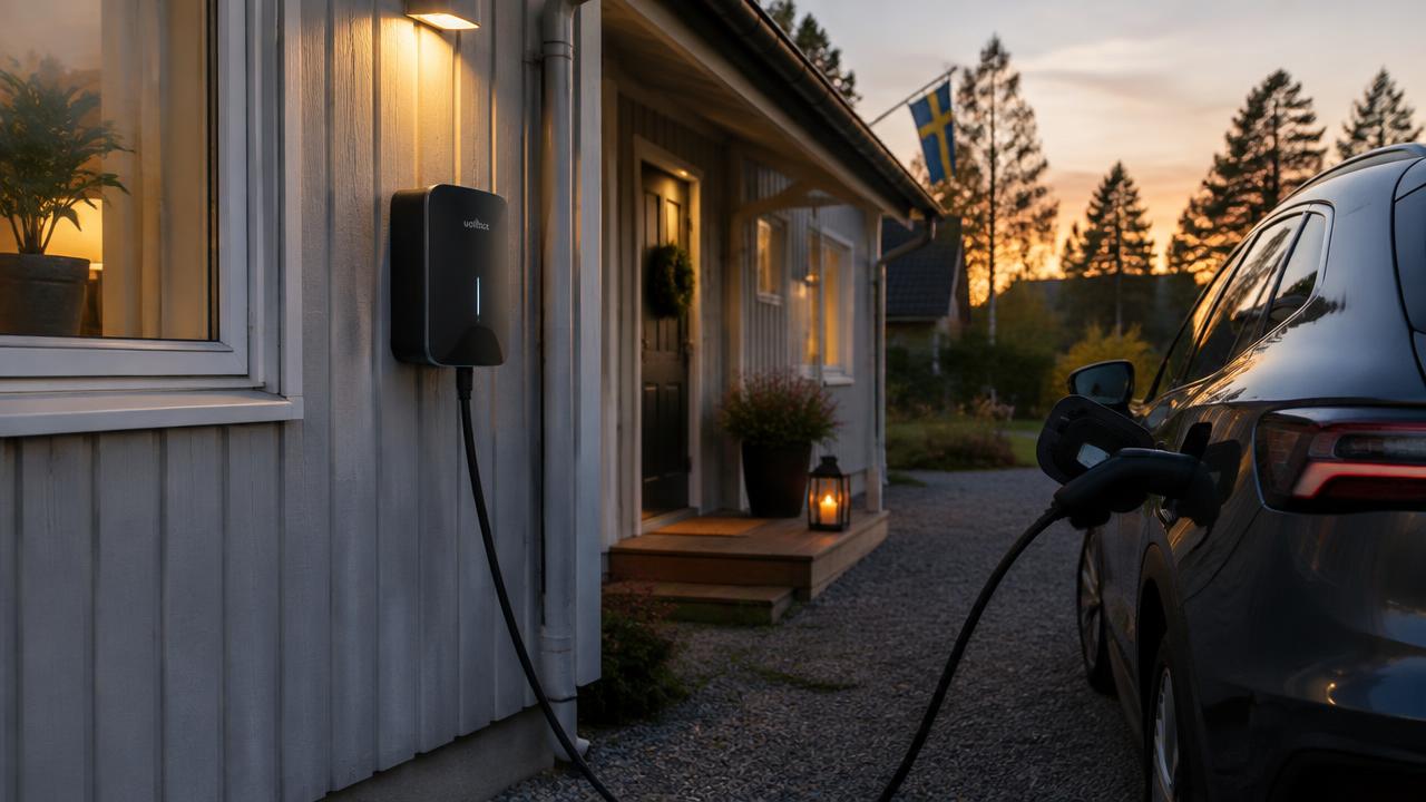 Laddbox på fasaden laddar en elbil